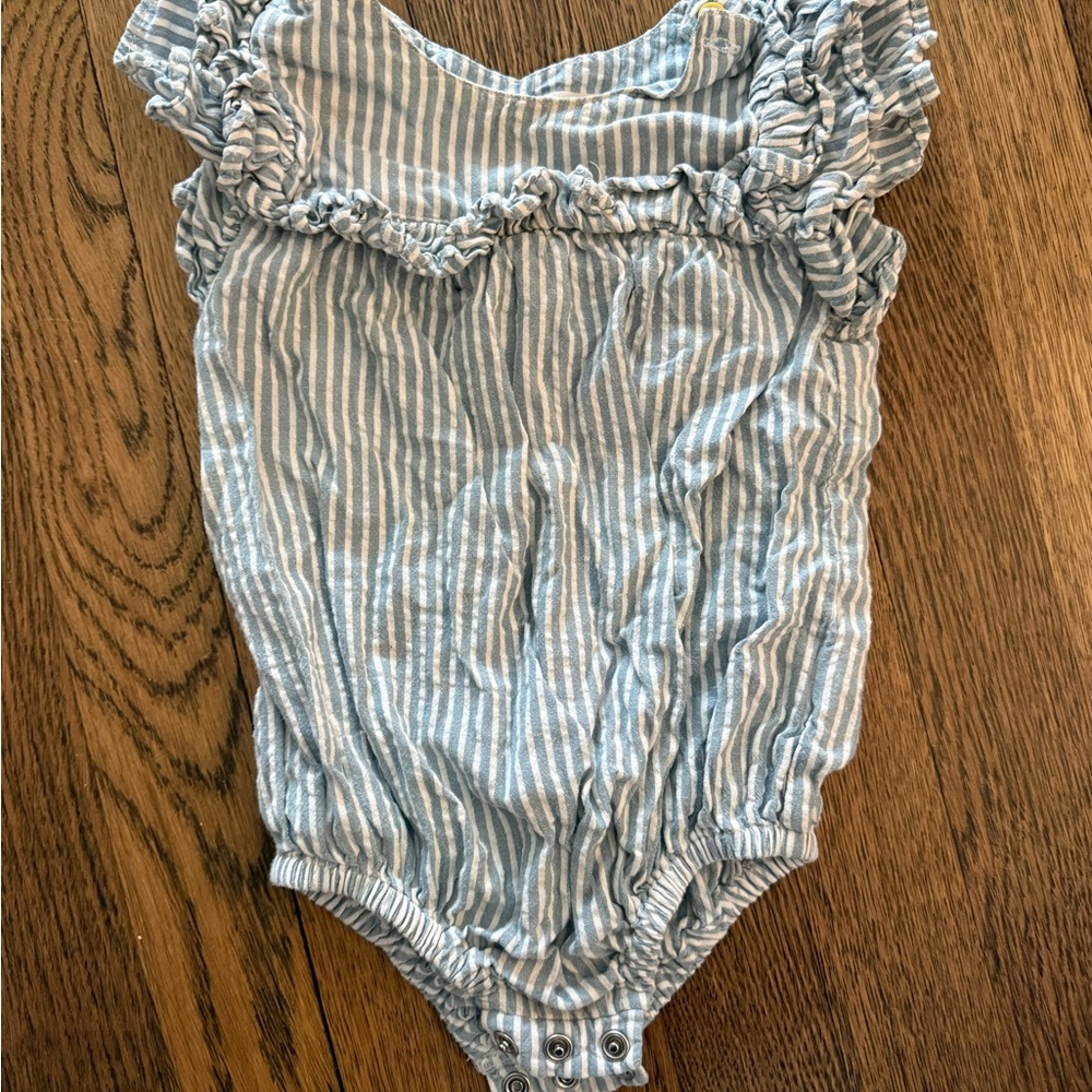 Pehr 6-12m Blue Seersucker Ruffled One Piece